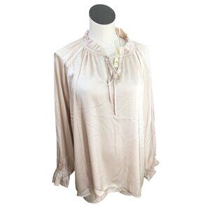 Jodifl NEW Satin Blouse Top Womens L Cream Puffy Sleeves Shirt Pullover Ruffle